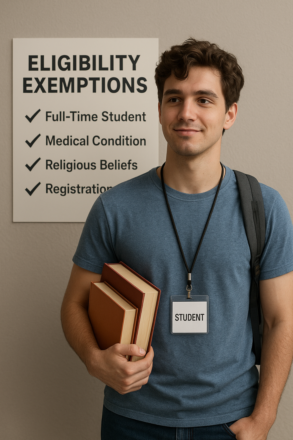 Student with books and part-time job icon showing CalFresh exemption eligibility.