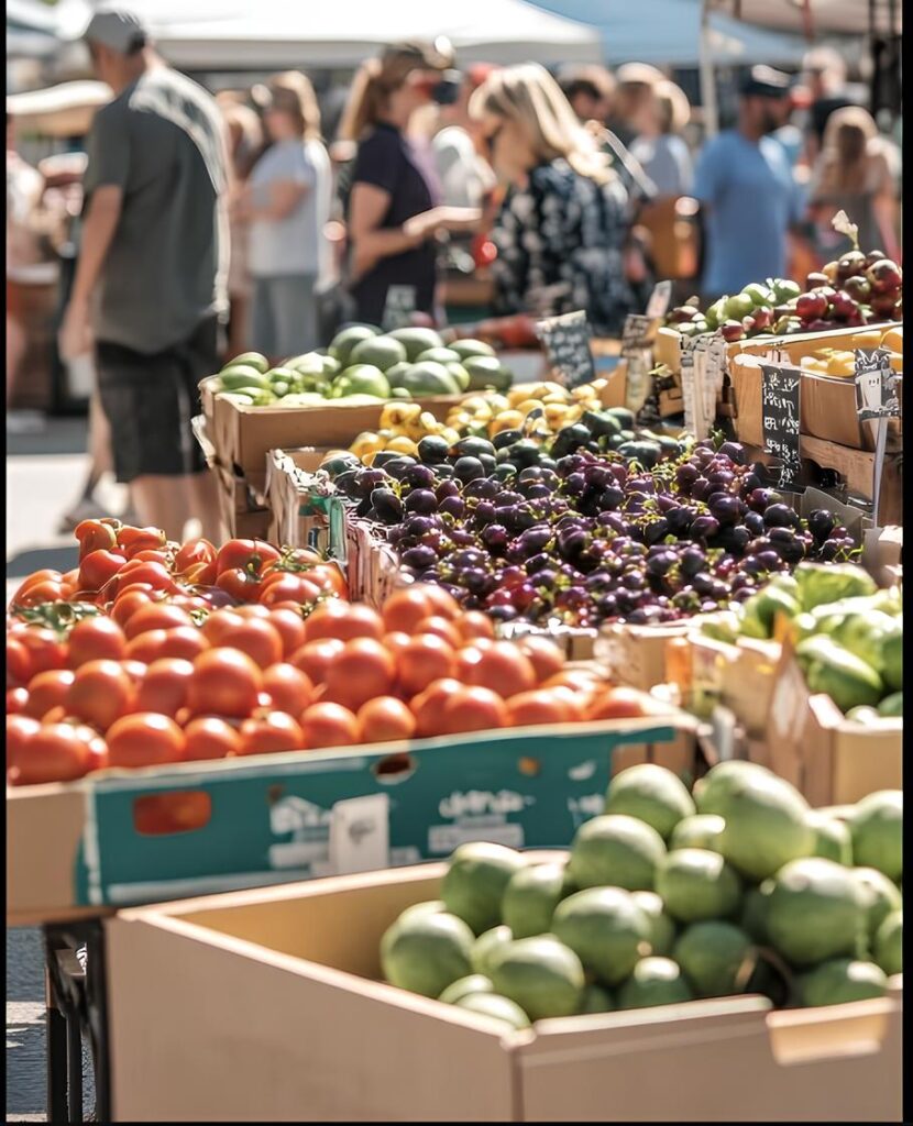 Family using SNAP EBT benefits to buy fresh fruits and vegetables at a farmers market