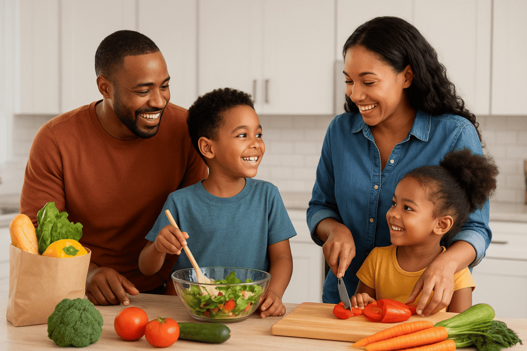 Texas family enjoying cooking with groceries from SNAP 2025