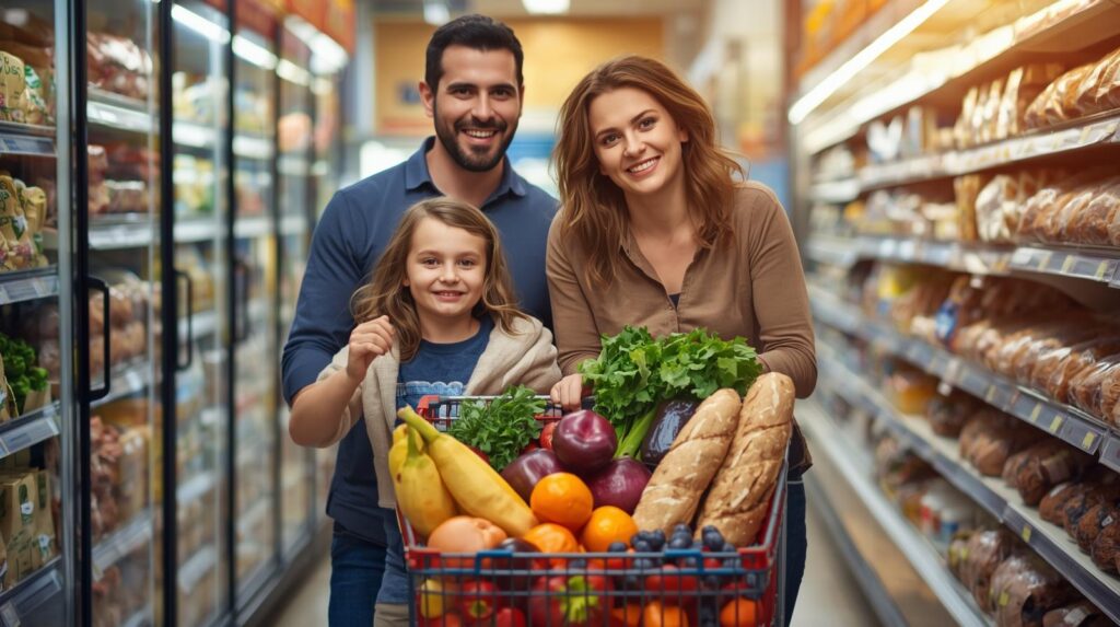Missouri family shopping for groceries with SNAP benefits in 2025.