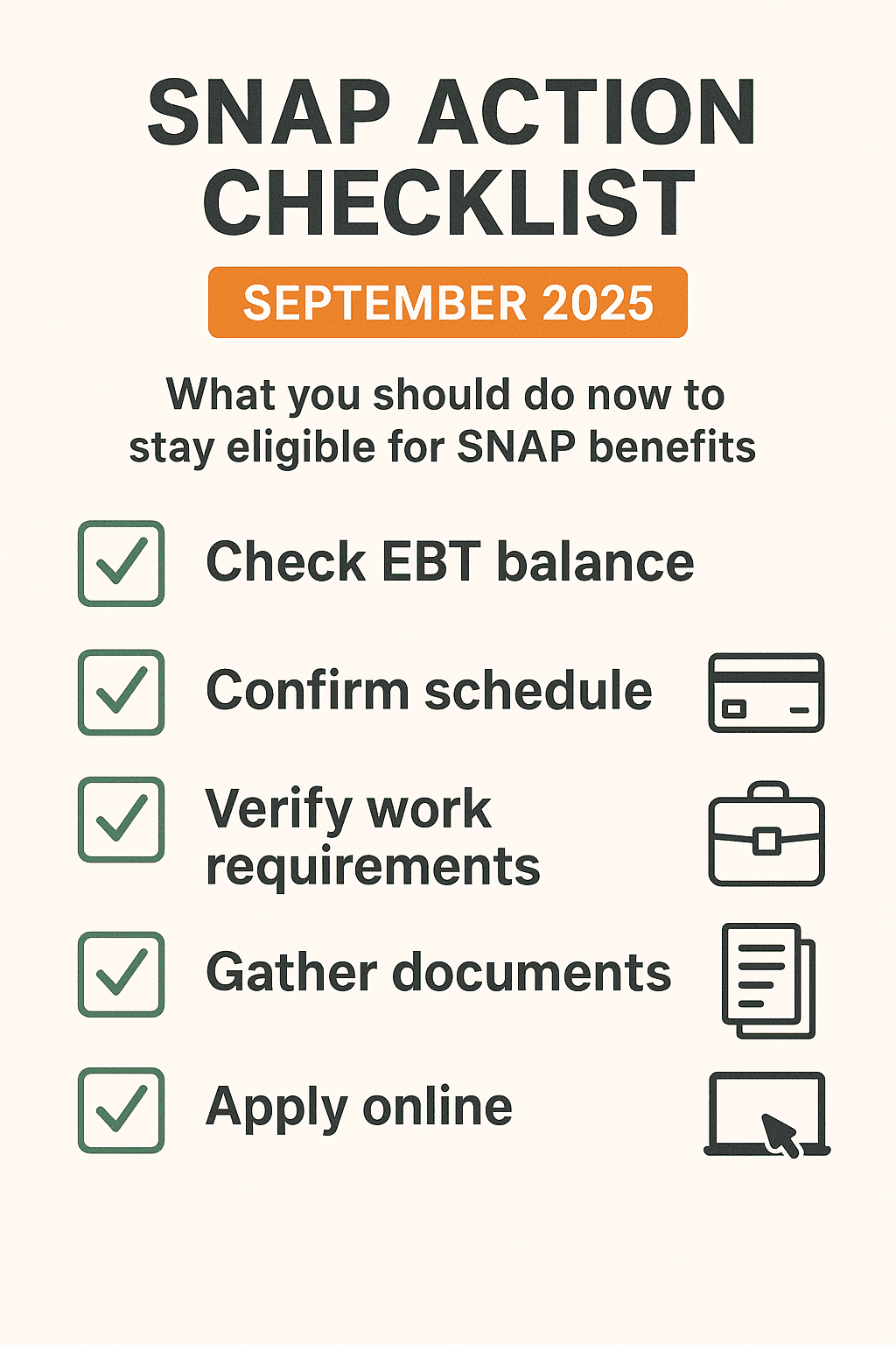 SNAP action checklist for recipients and applicants September 2025