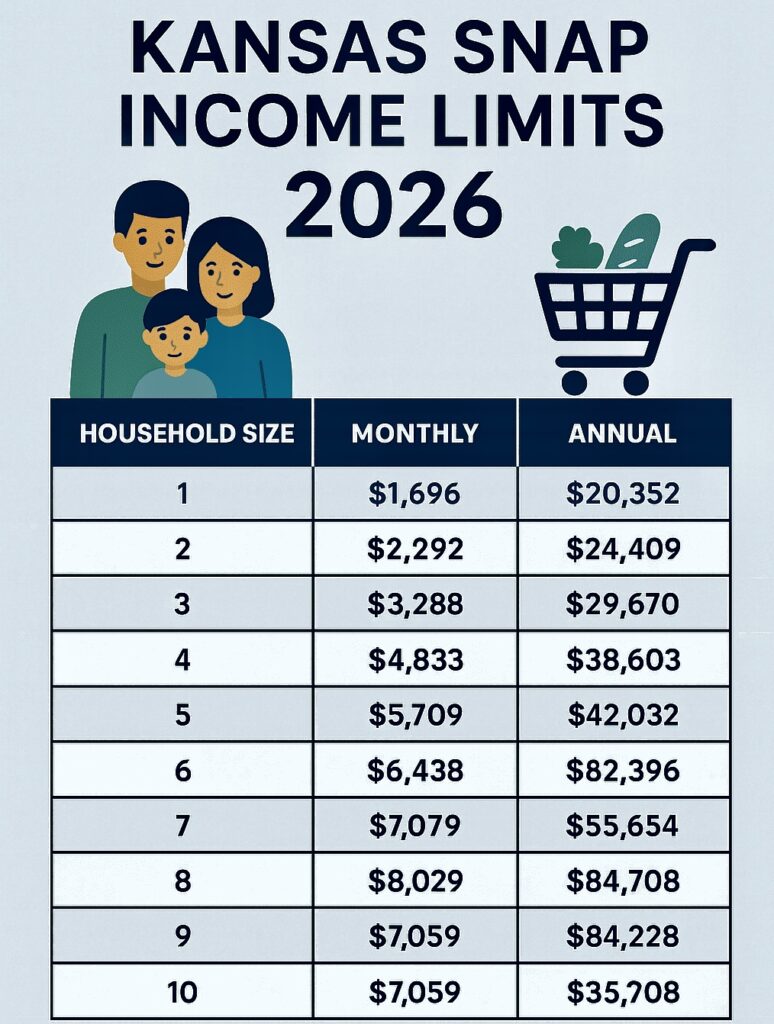 Kansas SNAP Income Limits 2026 income chart and eligibility infographic
