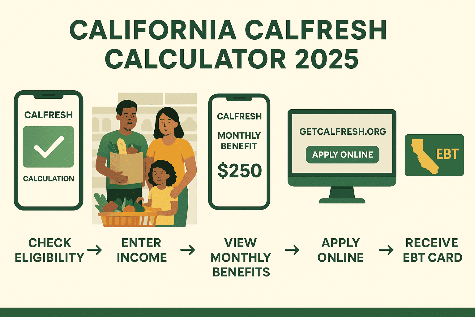 how to use the California CalFresh Calculator 2025 to check eligibility, calculate benefits, and apply for food assistance online.