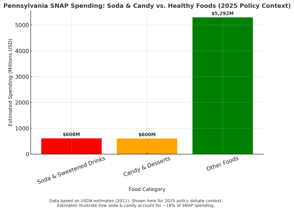 Pennsylvania SNAP junk food ban chart showing soda and candy spending